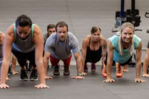 fitness class doing pushups